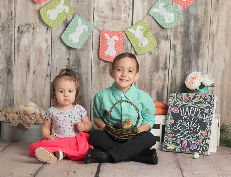 Easter mini sessions with baby chick in studio at Real Image Photography