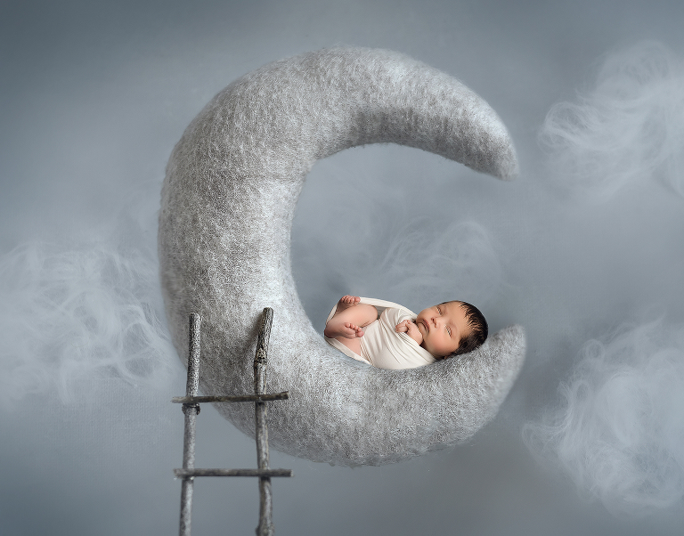 Windsor Newborn Studio Session with Everyn on Moon Prop by jillian wilhelm photography in Windsor ontario 