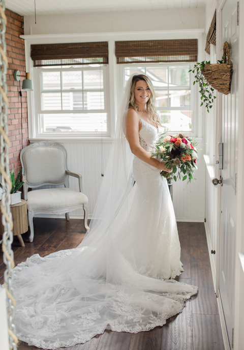 bridal portrait at air bnb on the morning of her wedding